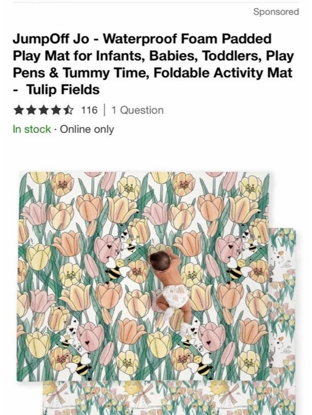 Jumpoff Jo JumPOff Mat Tulip Design Floral Play Mat Green & Pink NWT